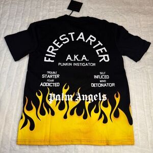 Men’s Palm Angels “Firestarter” Black Tee Shirt Size Large